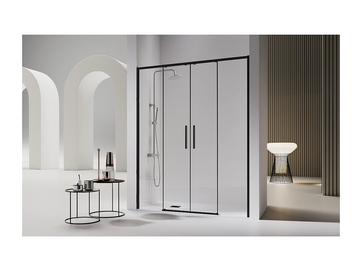 Paroi de douche 2 verres fixes + 2 portes coulissantes DELTA noir mat 156-158.6 cm