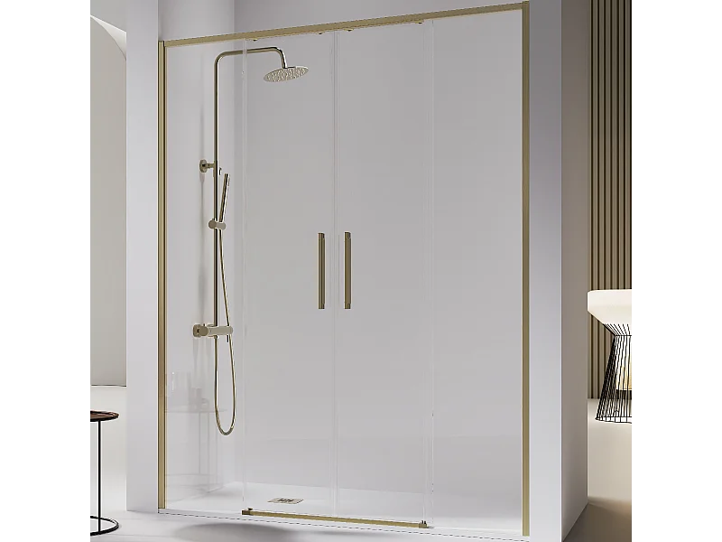 Paroi de douche 2 verres fixes + 2 portes coulissantes DELTA or brossé 137-139.6 cm