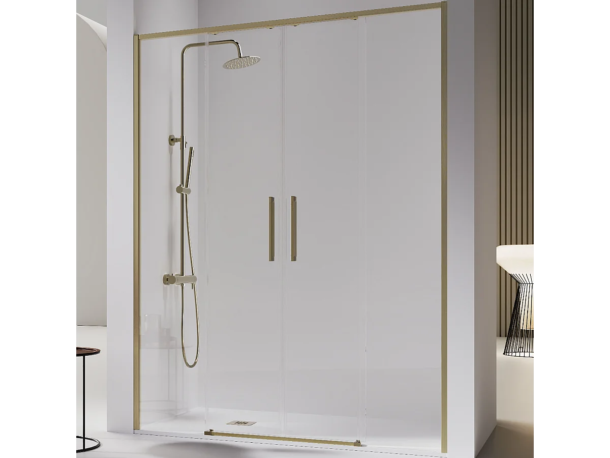 Paroi de douche 2 verres fixes + 2 portes coulissantes DELTA or brossé 166-168.6 cm