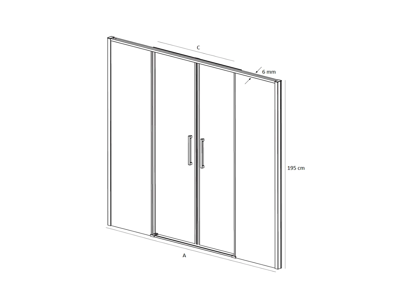Paroi de douche 2 verres fixes + 2 portes coulissantes DELTA 158-160.6 cm