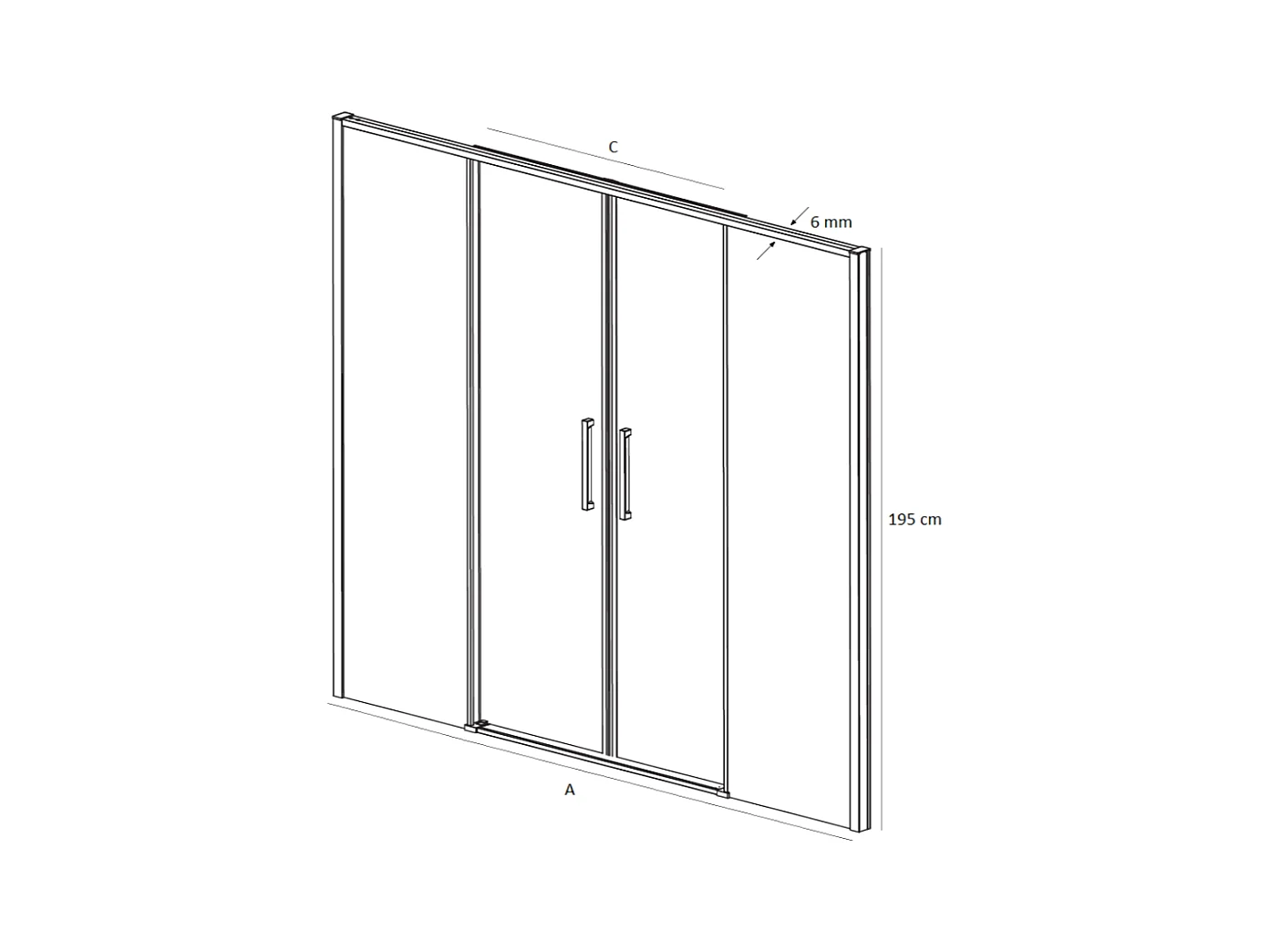 Paroi de douche 2 verres fixes + 2 portes coulissantes DELTA or brossé 169-171.6 cm