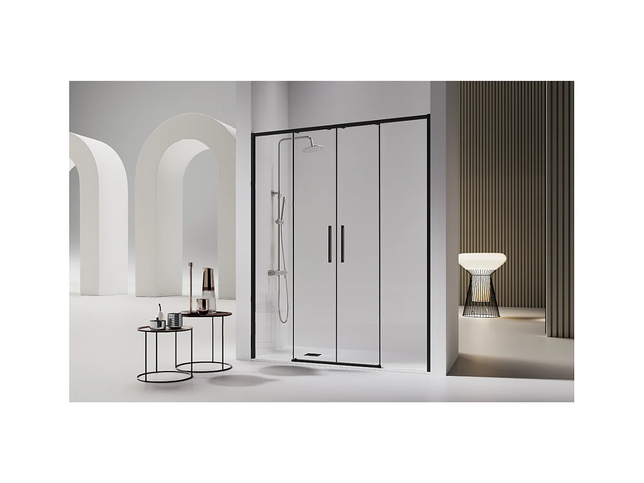 Paroi de douche 2 verres fixes + 2 portes coulissantes DELTA noir mat 135-137.6 cm