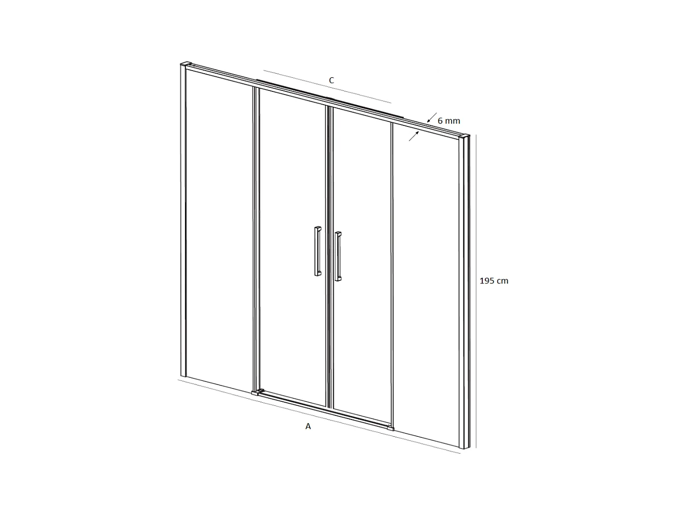 Frontal de ducha 2 Fijos + 2 Puertas Correderas 169-171.6 cm DELTA 2 Negro