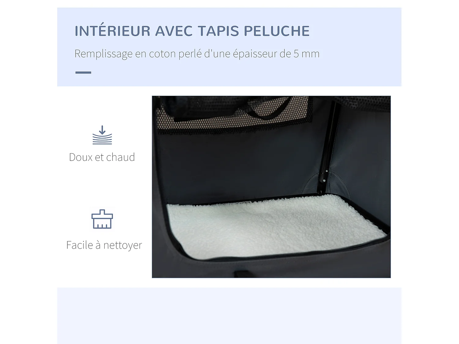 Sac de transport pour chien et chat pliable - poignée, 3 entrées zippées, poche - coussin amovible inclus - acier oxford polyester gris noir