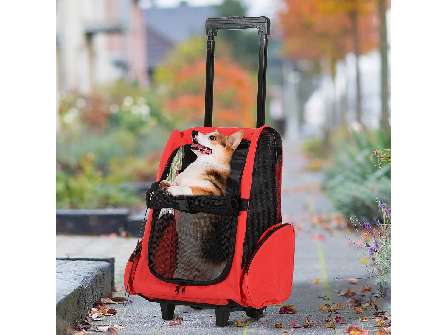 2 en 1 trolley chariot sac a dos sac de transport a roulettes pour chien chat