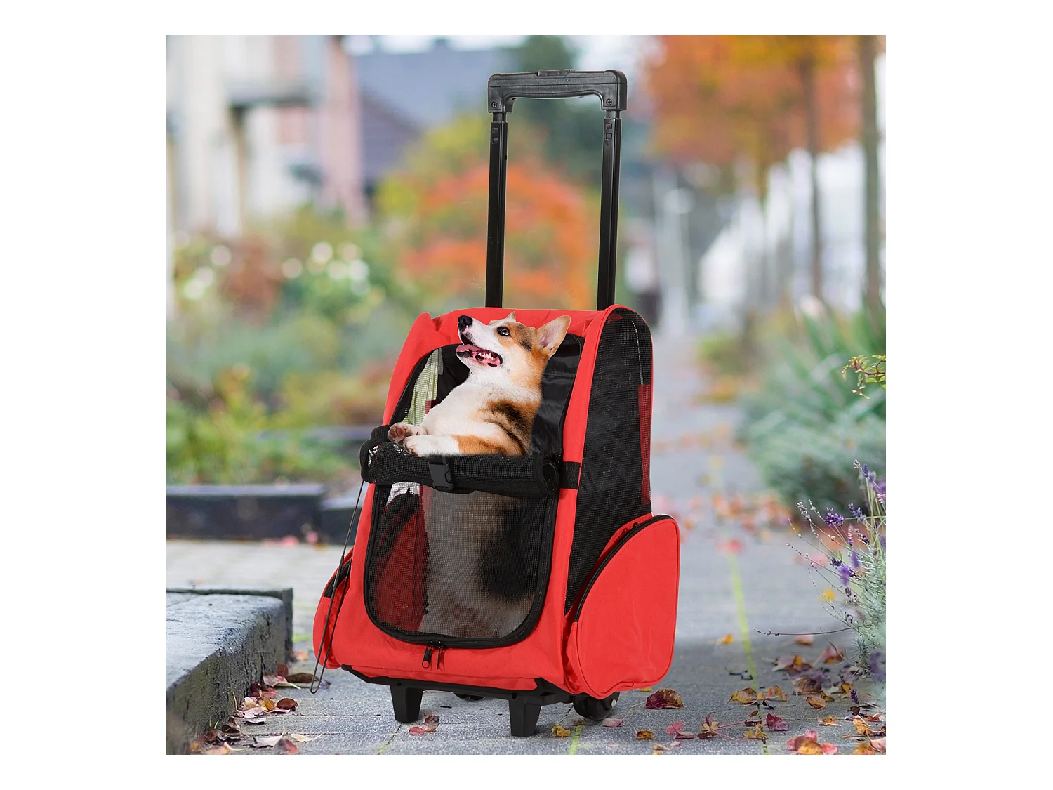 2 en 1 trolley chariot sac a dos sac de transport a roulettes pour chien chat