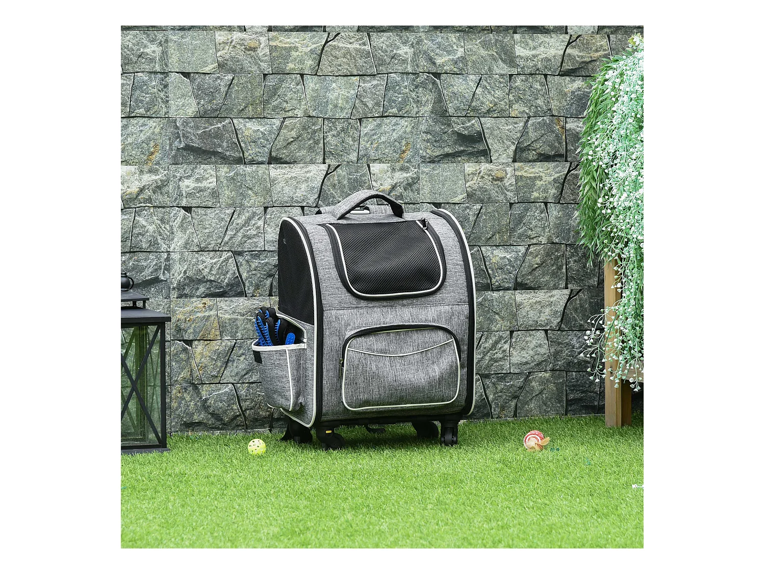 2 en 1 trolley chariot sac à dos sac de transport à roulettes pour chien chat gris