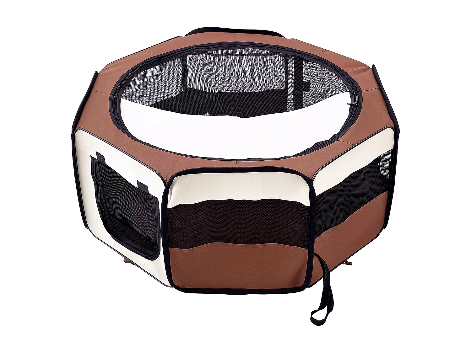 Parc enclos pliable chien chat Ø 90 x 41H cm - 2 portes, 2 poches, sac transport - acier Oxford marron beige