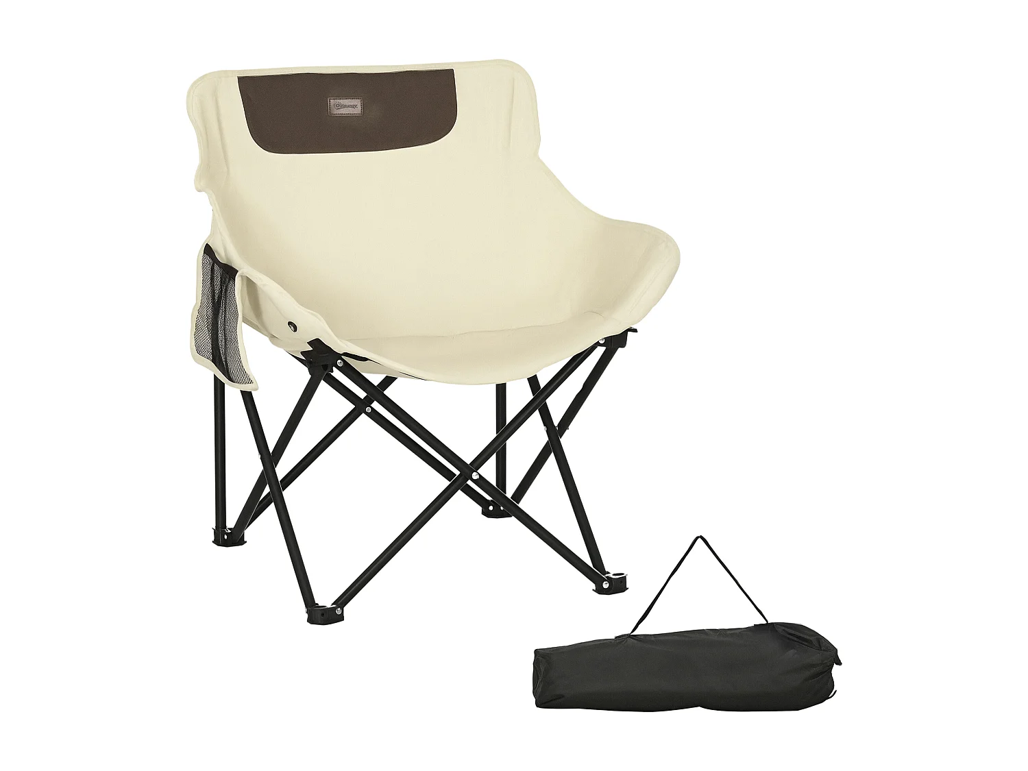 Chaise de camping pliable avec sac de transport et pochette de rangement acier oxford beige