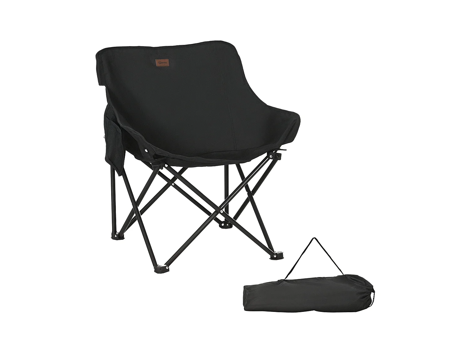 Chaise de camping pliable avec sac de transport et pochette de rangement acier oxford noir