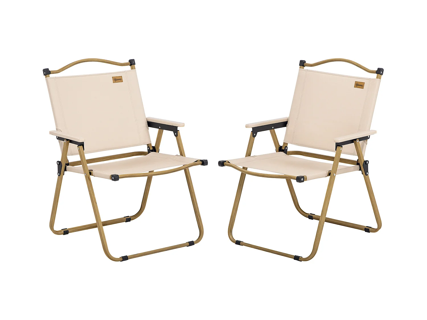 Lot de 2 chaises de plage camping pliantes - poignée - structure acier aspect bois oxford beige