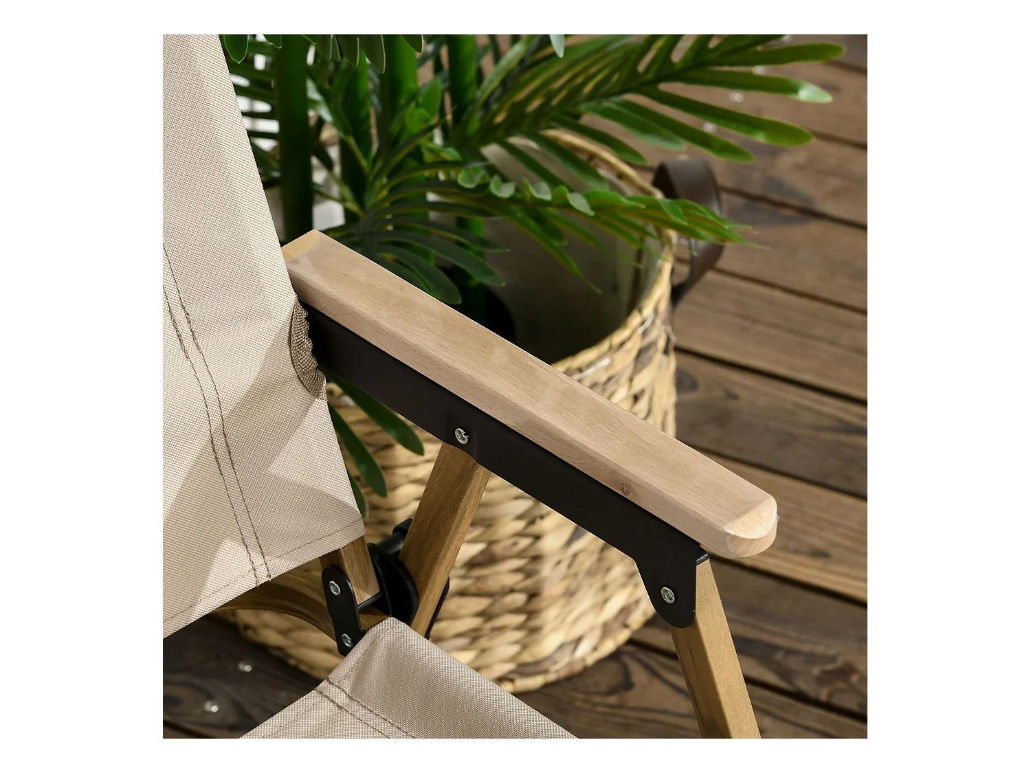 Lot de 2 chaises de plage camping pliantes - poignée - structure acier aspect bois oxford beige