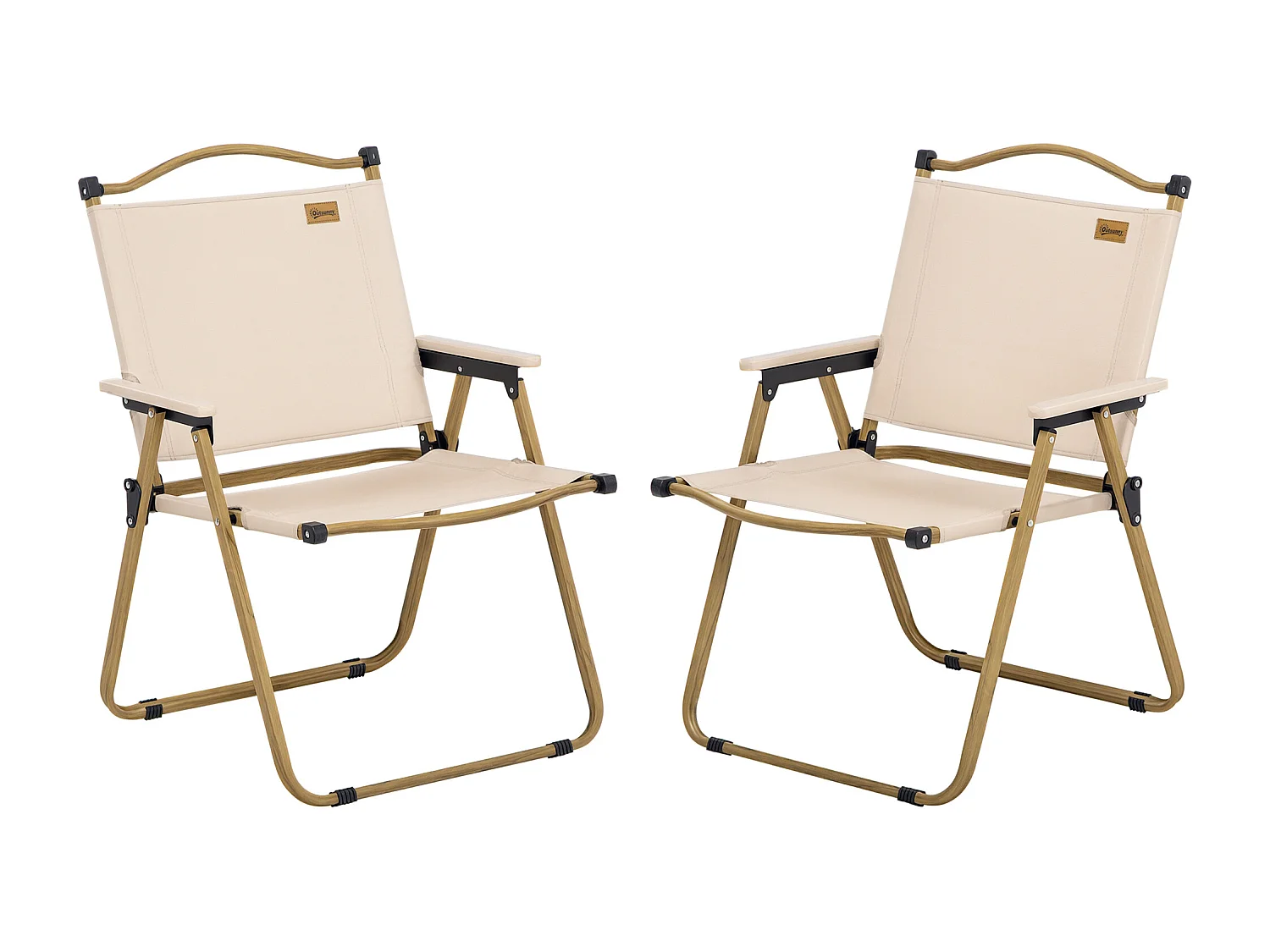 Lot de 2 chaises de plage camping pliantes - poignée - structure acier aspect bois oxford beige