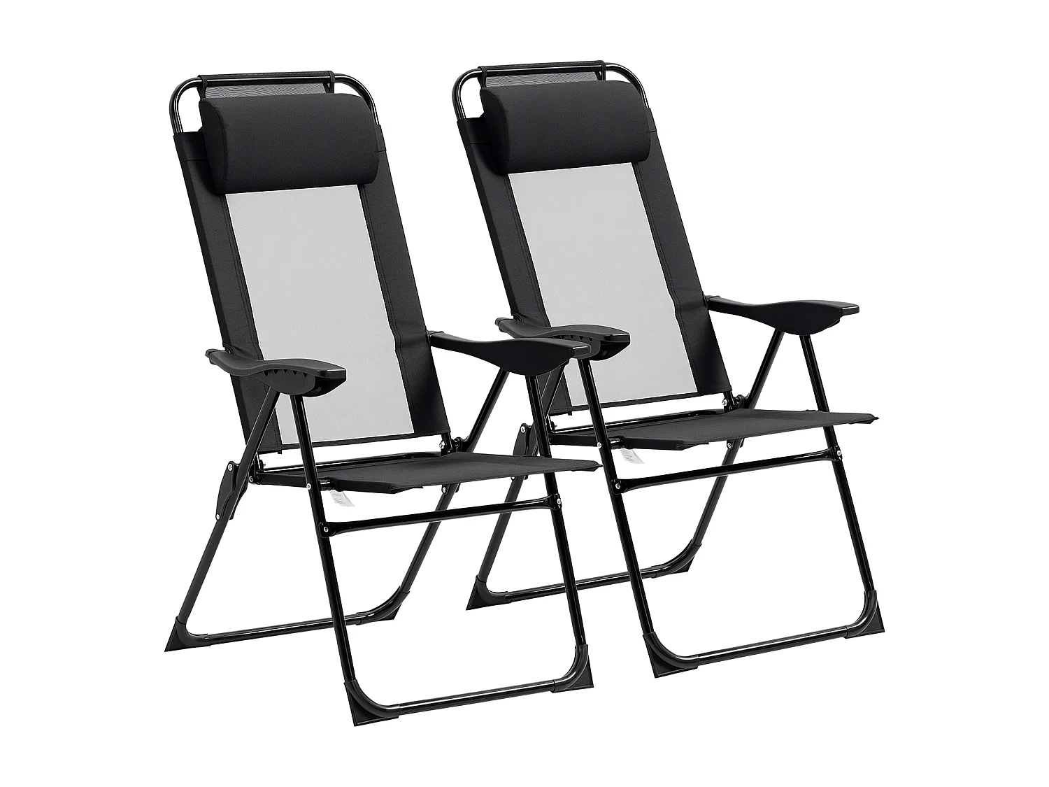 Lot de 2 chaises de jardin camping pliables - dossier inclinable 5 positions - tétière incluse - acier époxy oxford textilène noir