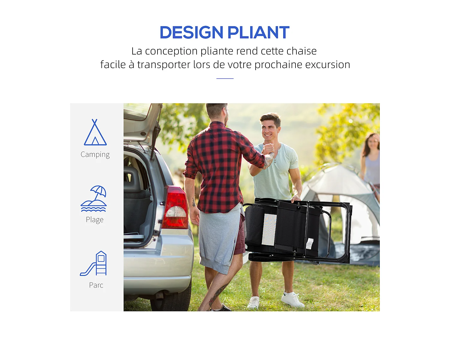 Lot de 2 chaises de jardin camping pliables - dossier inclinable 5 positions - tétière incluse - acier époxy oxford textilène noir