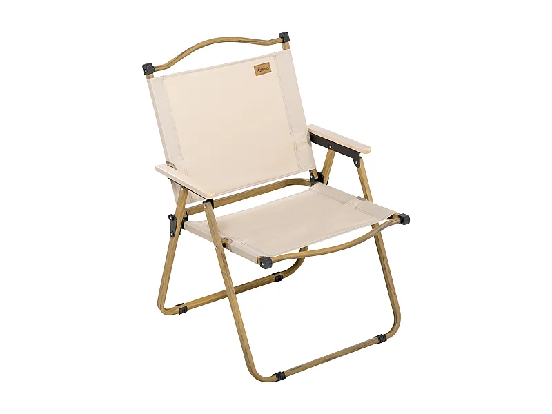 Chaise de plage camping pliante - poignée - structure acier aspect bois oxford beige