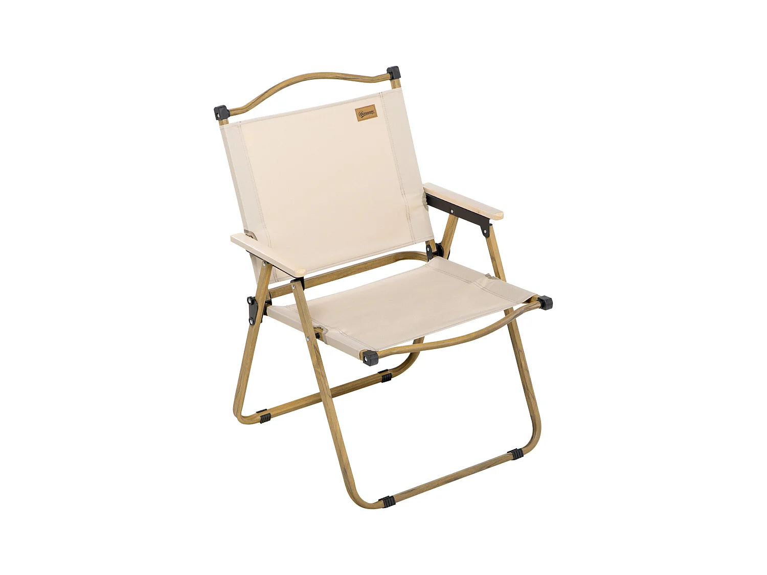 Chaise de plage camping pliante - poignée - structure acier aspect bois oxford beige
