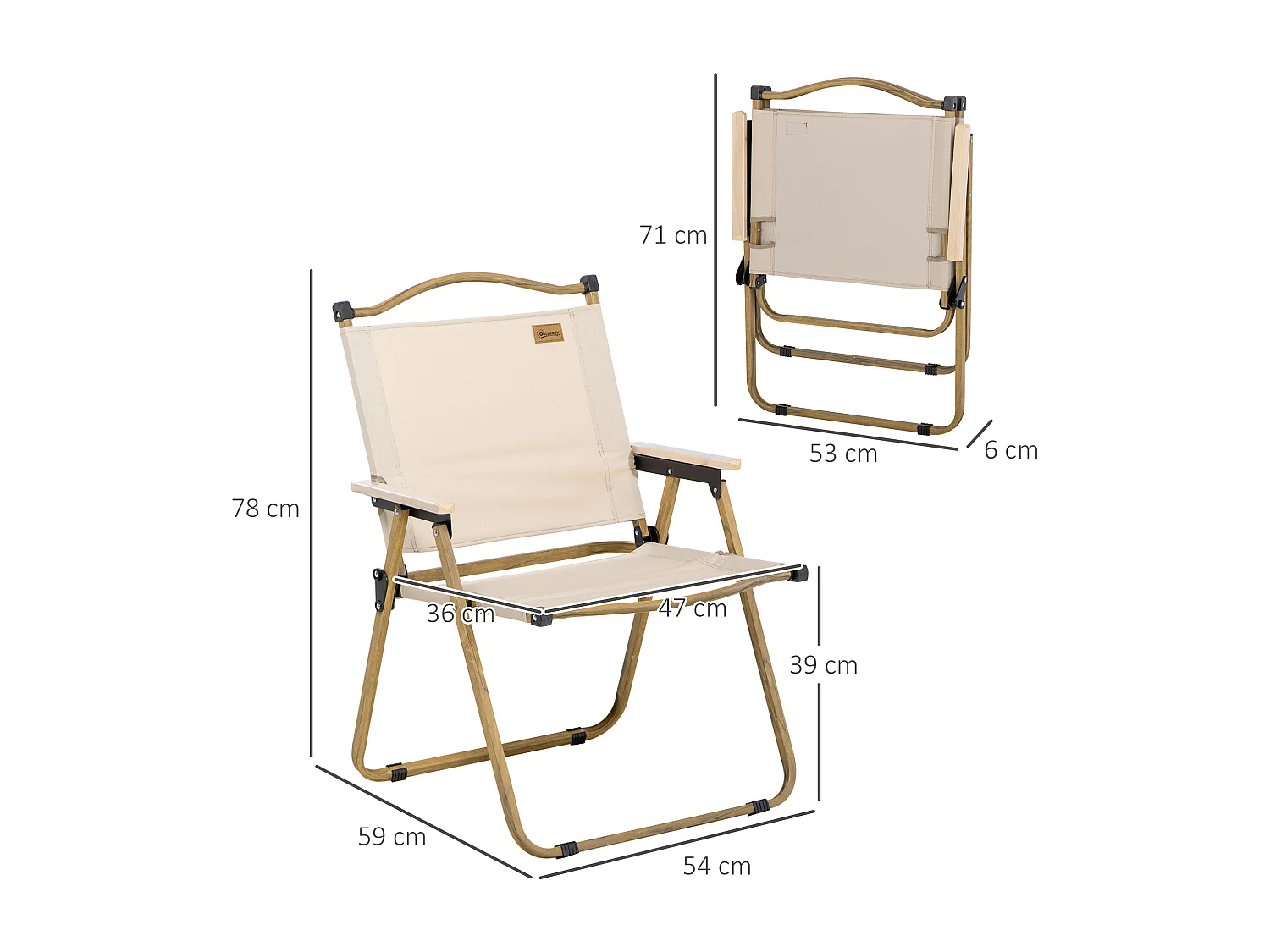 Chaise de plage camping pliante - poignée - structure acier aspect bois oxford beige