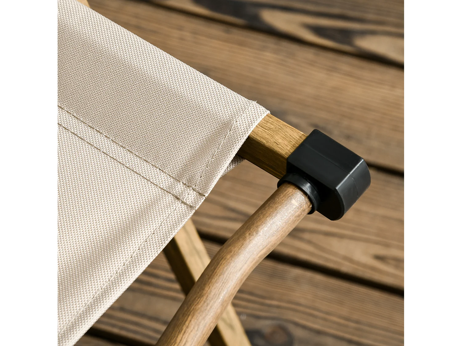 Chaise de plage camping pliante - poignée - structure acier aspect bois oxford beige