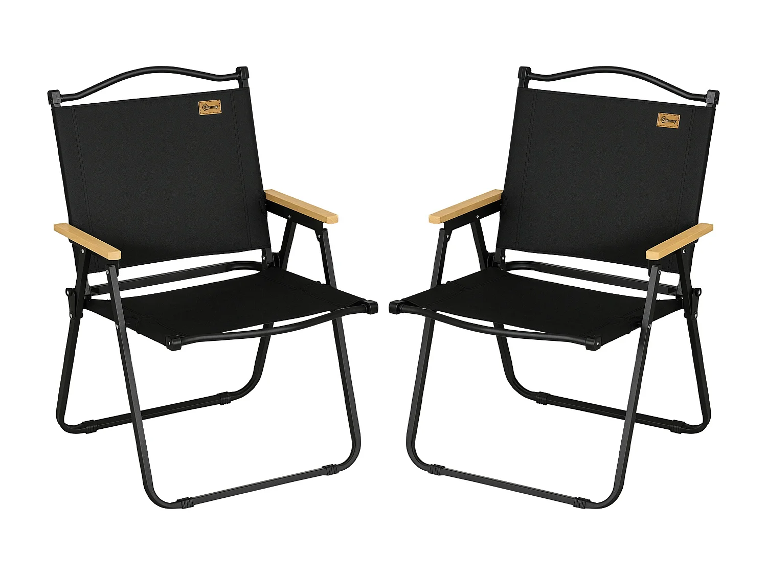 Lot de 2 chaises de plage camping pliantes - poignée - structure acier aspect bois oxford noir