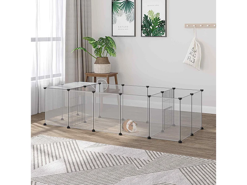 Enclos parc modulable petits animaux - 20 panneaux - dim. 175L x 70l x 45H cm - acier noir PP blanc