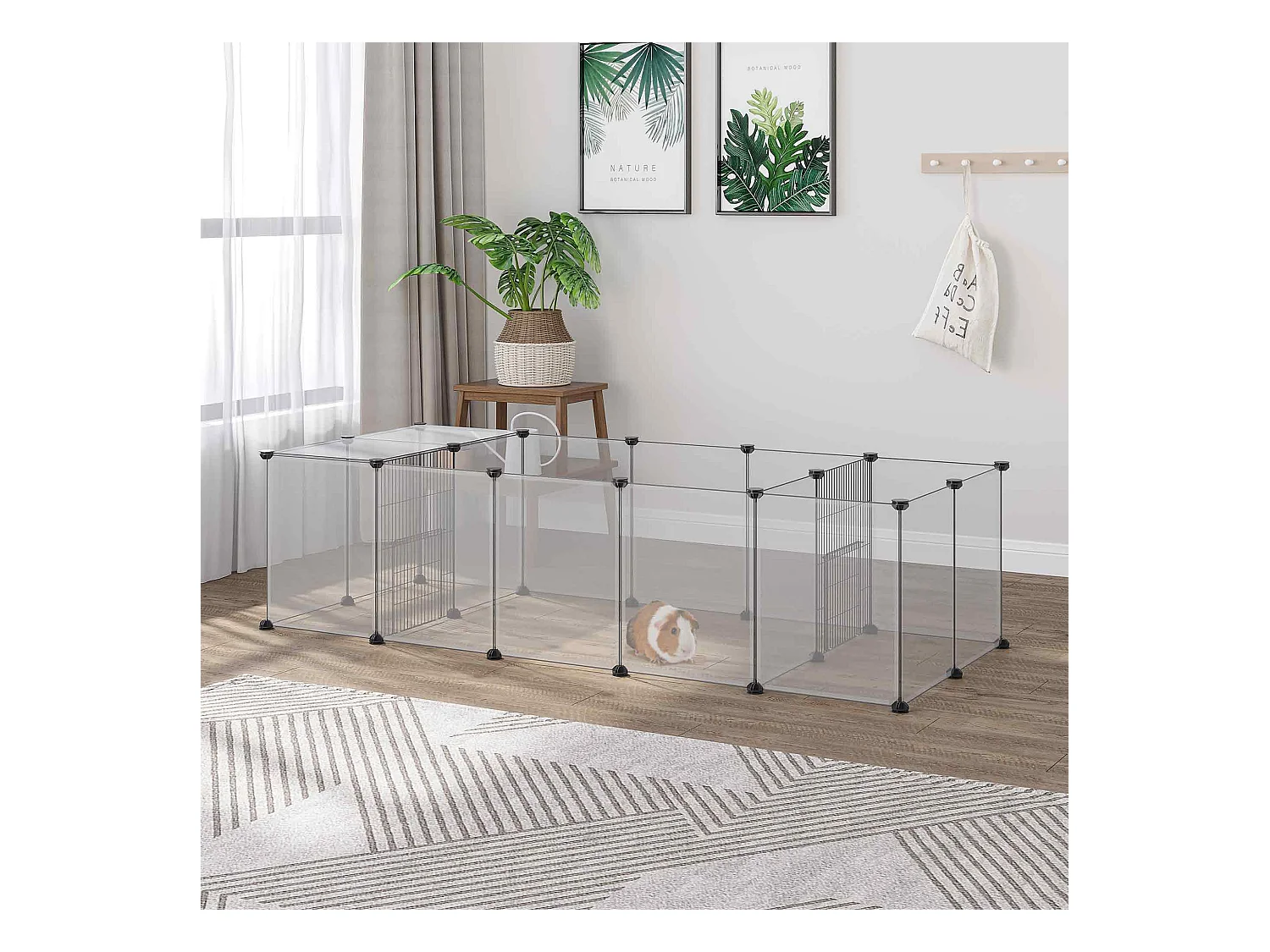 Enclos parc modulable petits animaux - 20 panneaux - dim. 175L x 70l x 45H cm - acier noir PP blanc