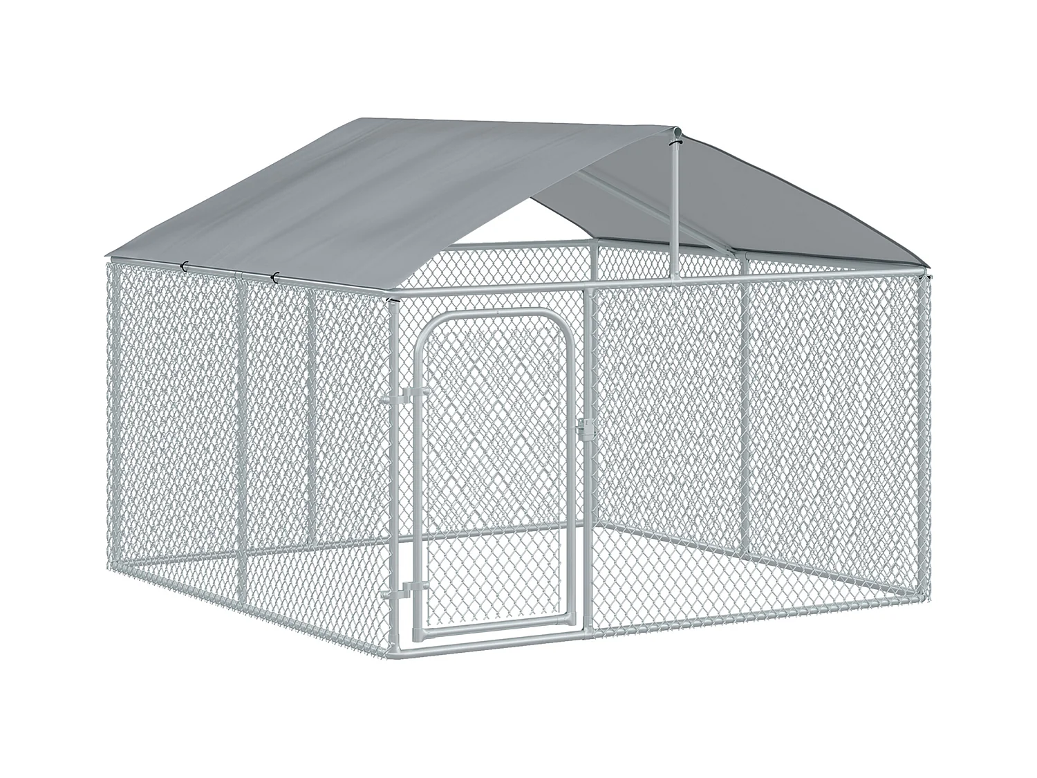 Chenil extérieur avec toit pour chien 5 m² - parc grillagé 230 x 230 x 175 cm - espace couvert - acier galvanisé