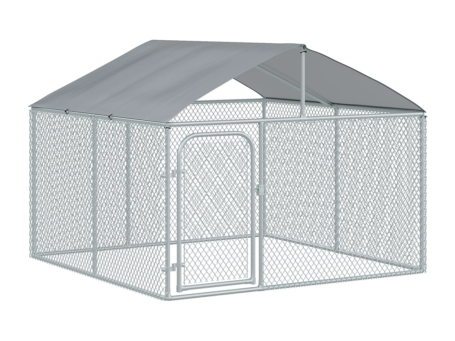 Chenil extérieur avec toit pour chien 5 m² - parc grillagé 230 x 230 x 175 cm - espace couvert - acier galvanisé