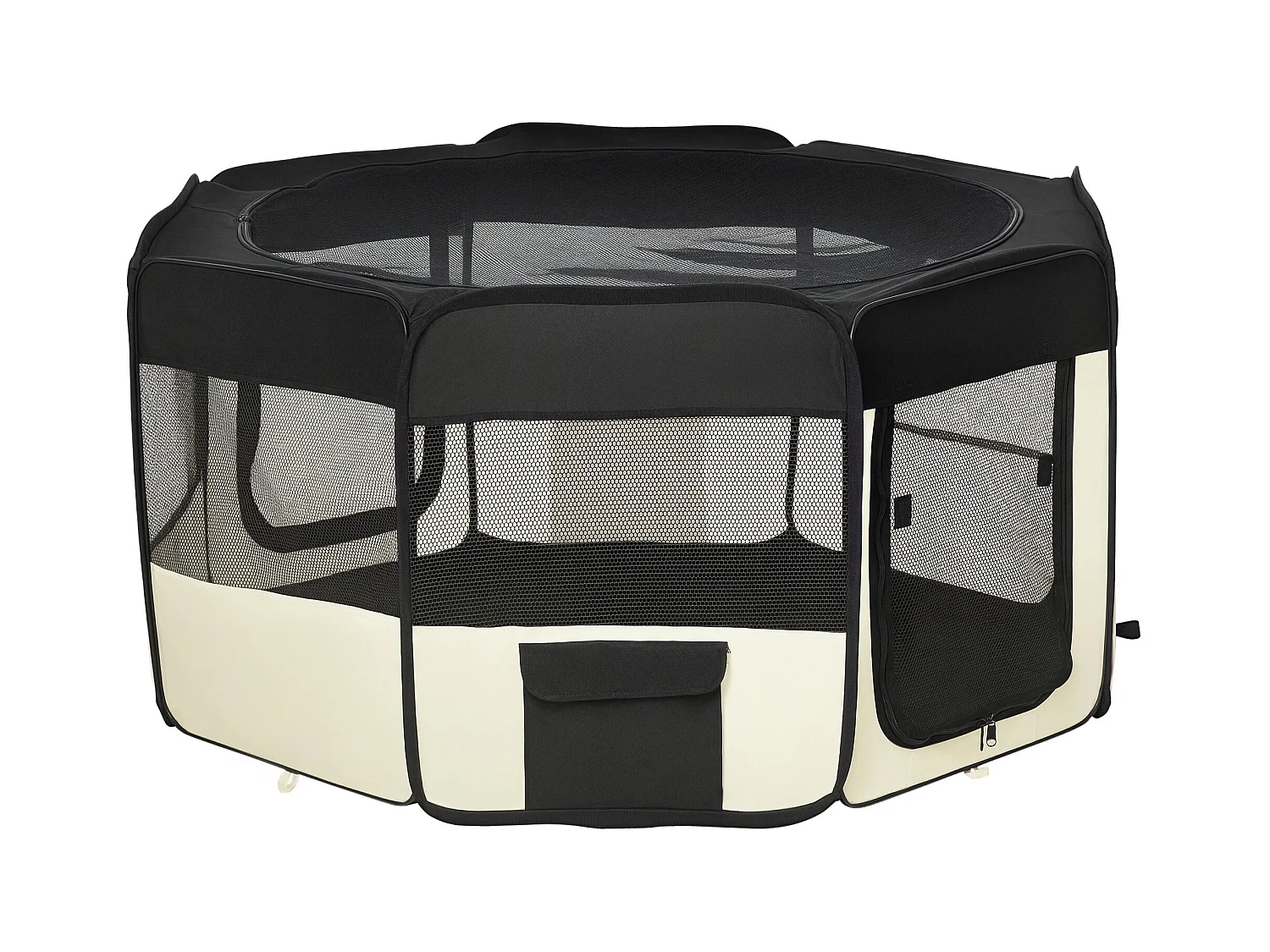 Parc enclos pliable chien chat - Ø 120 x 58H cm - acier tissu Oxford - crème noir