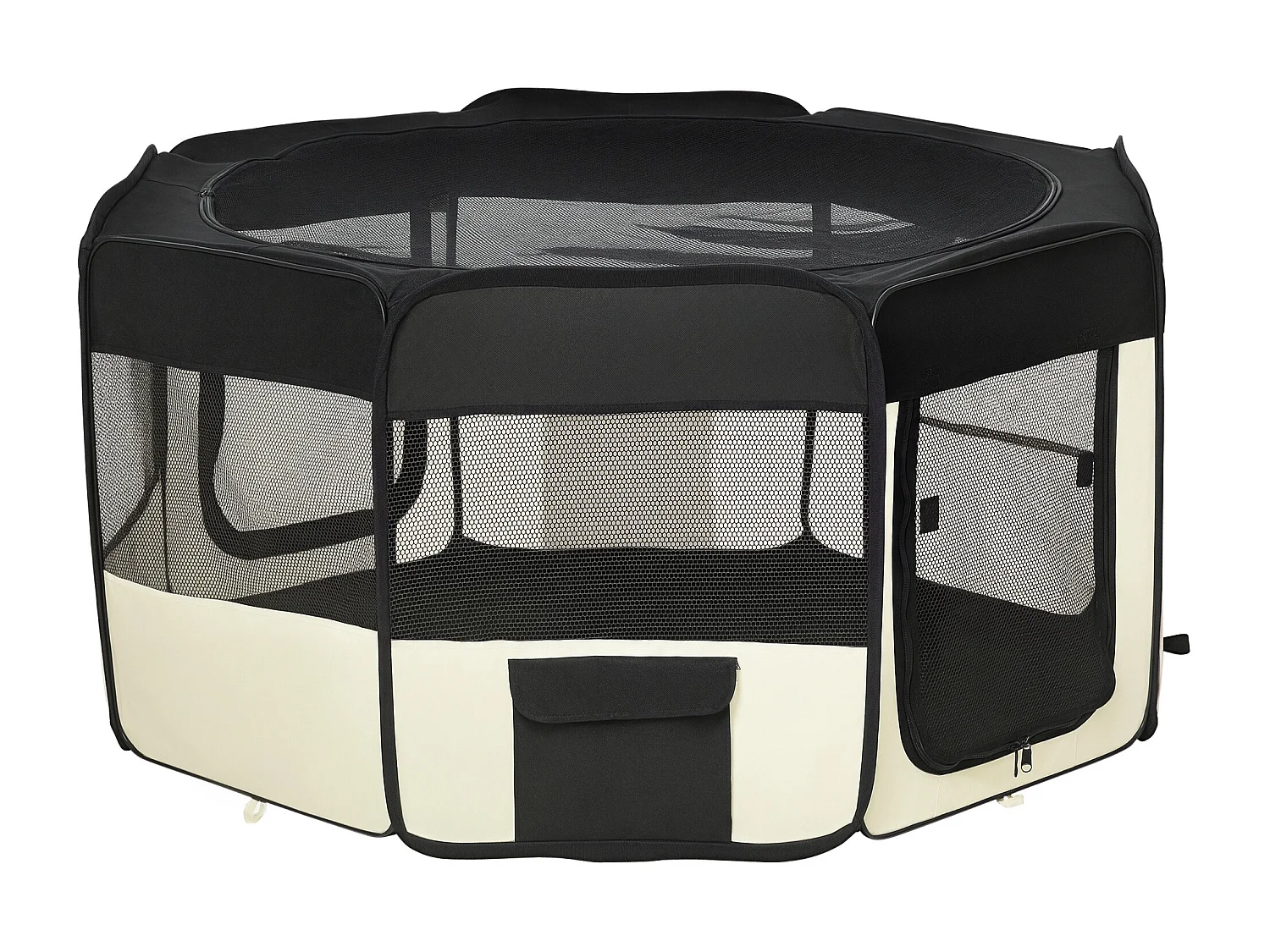 Parc enclos pliable chien chat - Ø 120 x 58H cm - acier tissu Oxford - crème noir