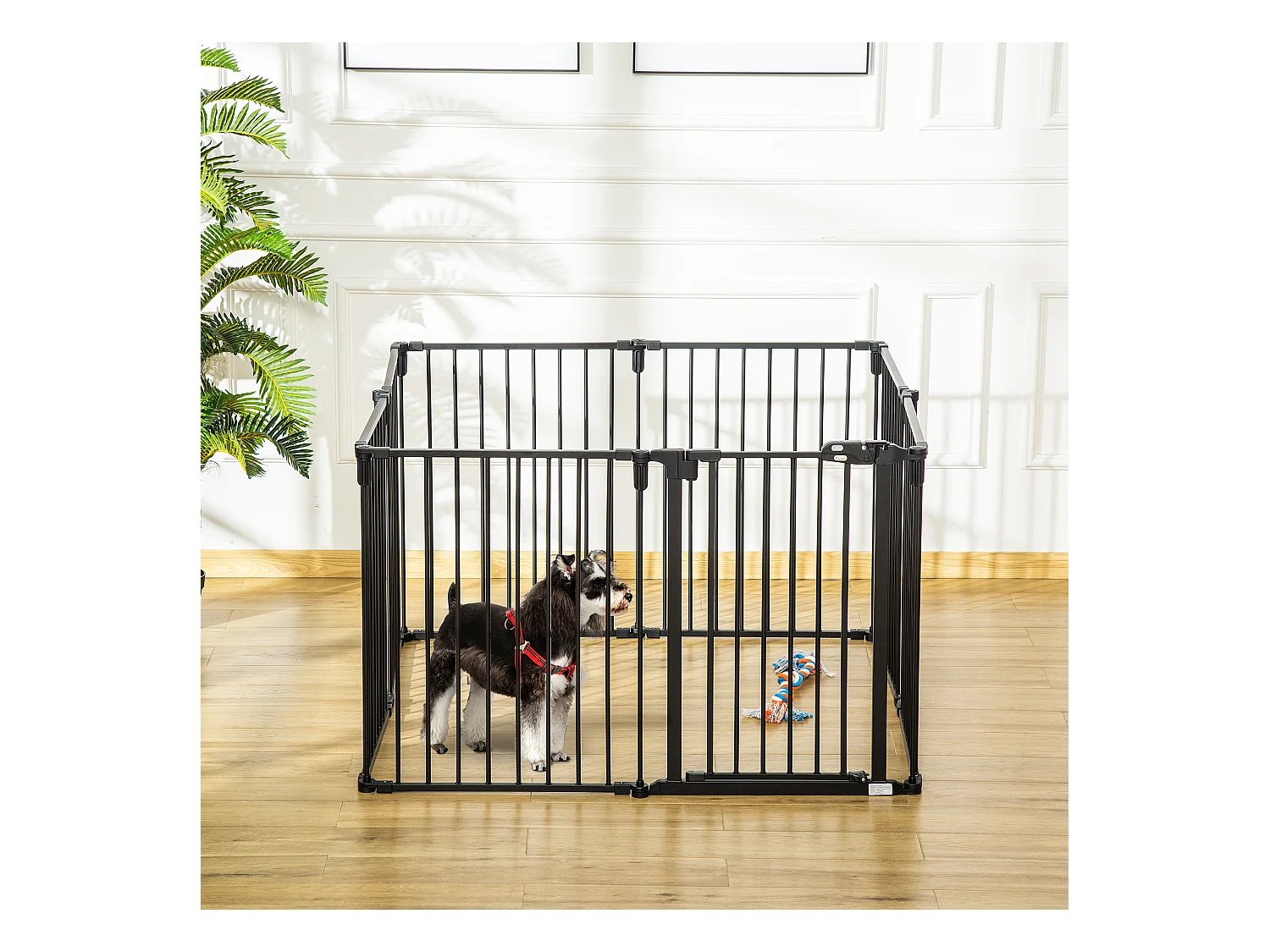 Barrière de sécurité - parc enclos chien modulable pliable - porte verrouillable - 8 panneaux acier et PP - dim. 482,5L max. x 76H cm noir