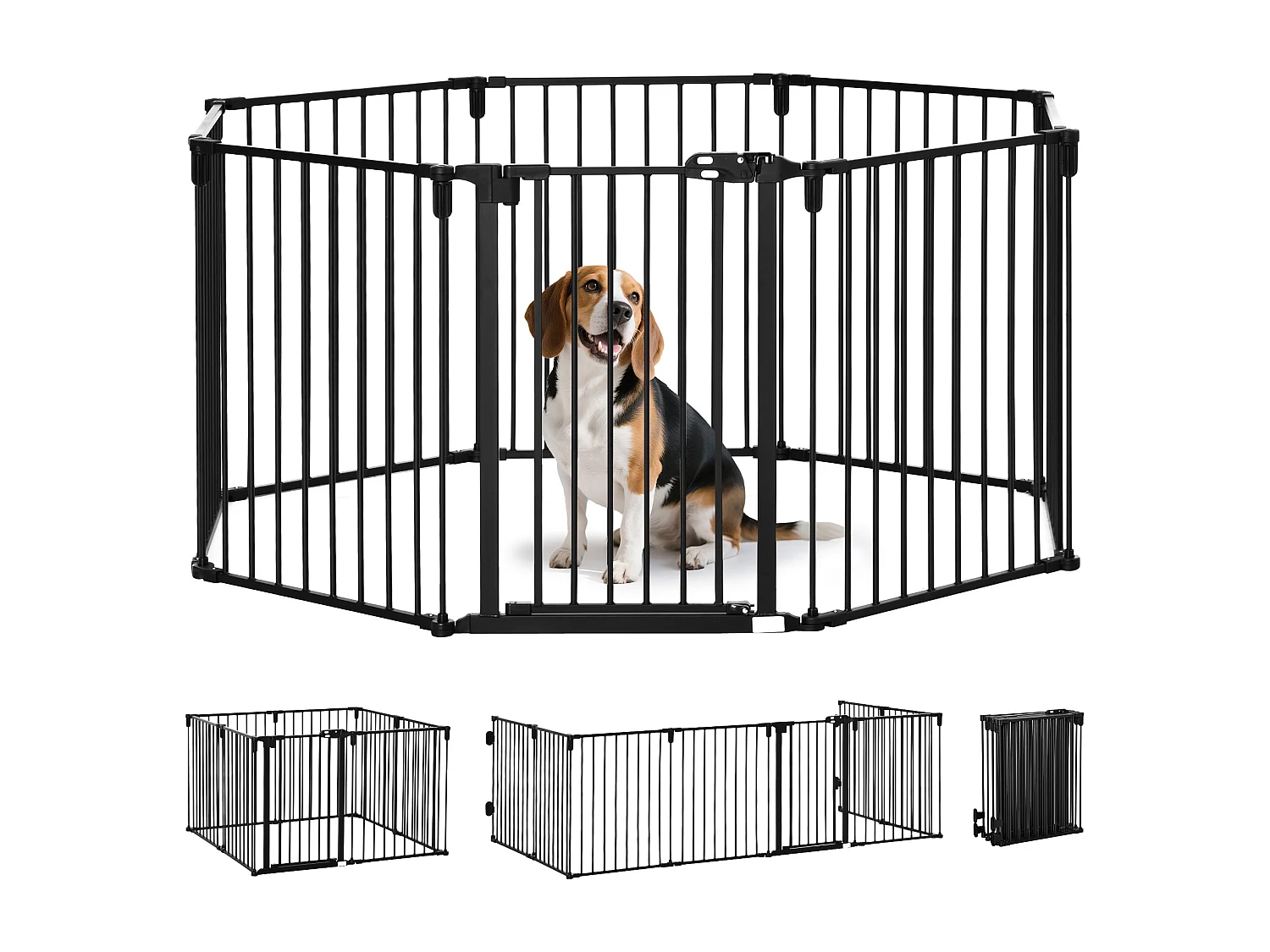 Barrière de sécurité - parc enclos chien modulable pliable - porte verrouillable - 8 panneaux acier et PP - dim. 482,5L max. x 76H cm noir