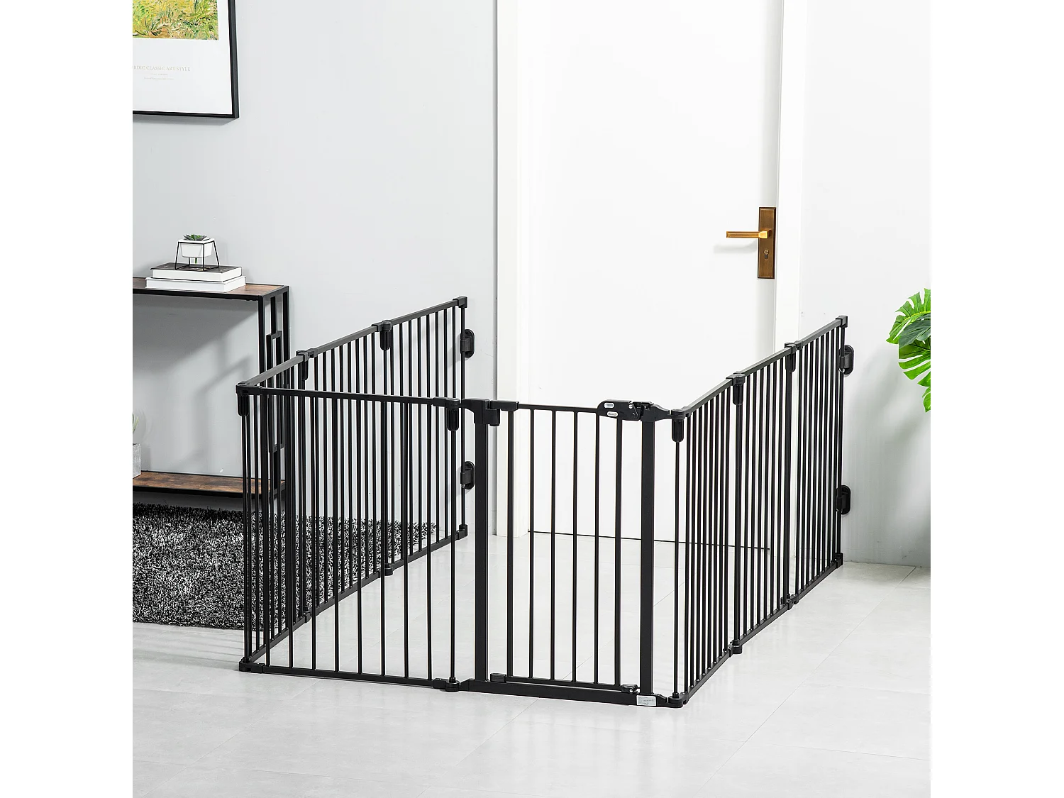 Barrière de sécurité - parc enclos chien modulable pliable - porte verrouillable - 8 panneaux acier et PP - dim. 482,5L max. x 76H cm noir