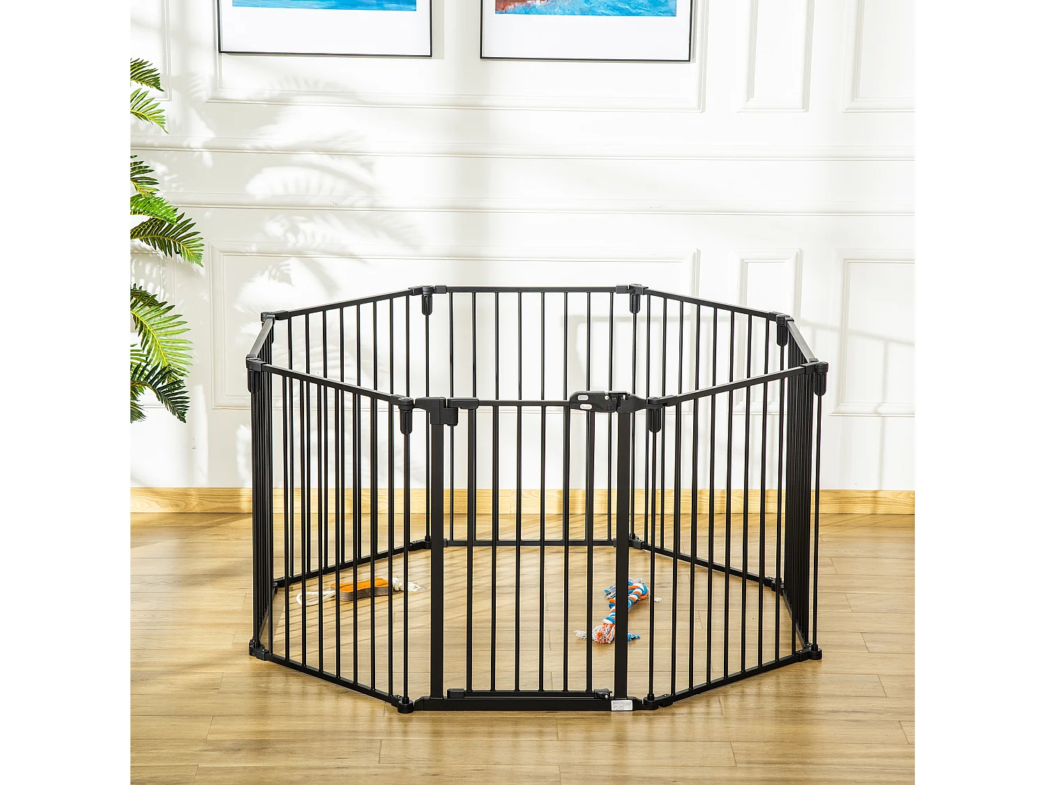 Barrière de sécurité - parc enclos chien modulable pliable - porte verrouillable - 8 panneaux acier et PP - dim. 482,5L max. x 76H cm noir