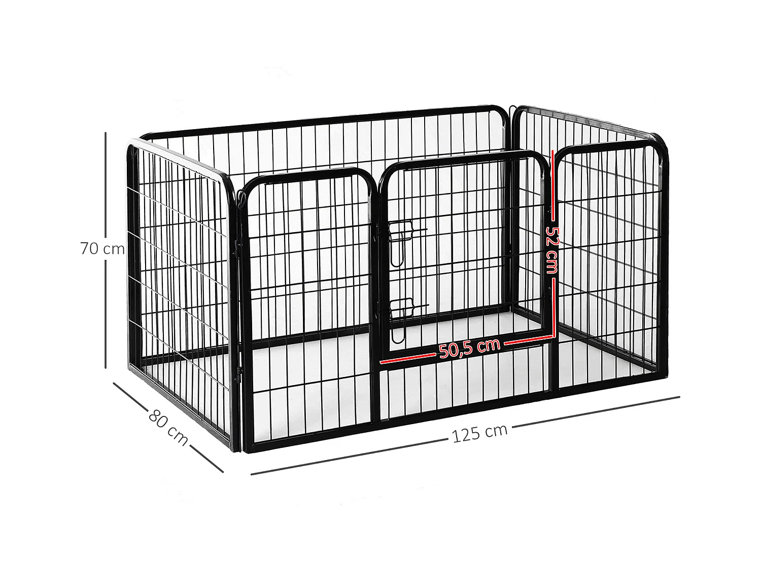Luxe parc enclos acier 125L x 80l x 70H cm 4 panneaux et 1 porte pour chiens noir