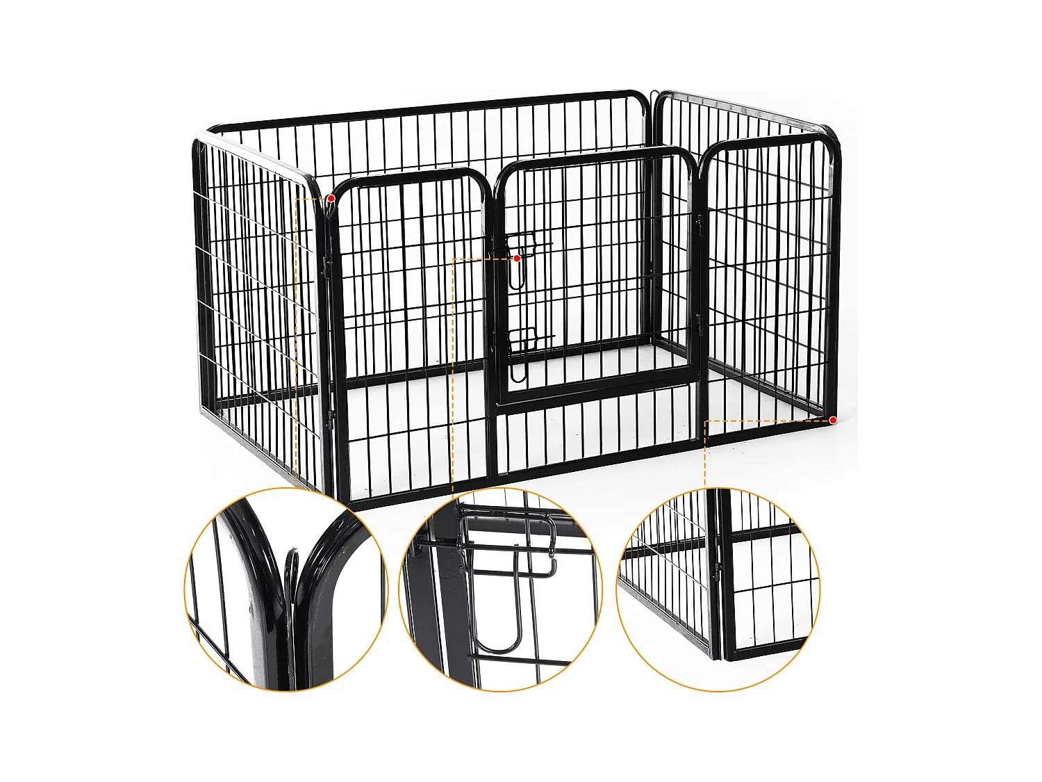 Luxe parc enclos acier 125L x 80l x 70H cm 4 panneaux et 1 porte pour chiens noir