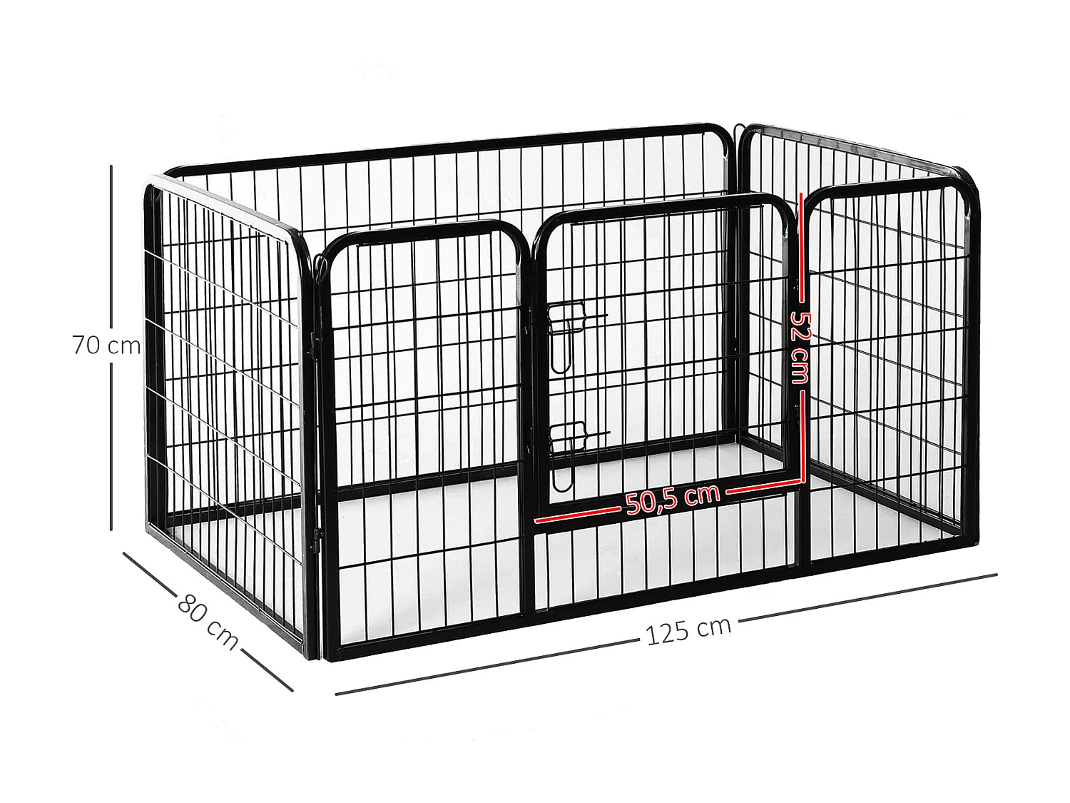 Luxe parc enclos acier 125L x 80l x 70H cm 4 panneaux et 1 porte pour chiens noir