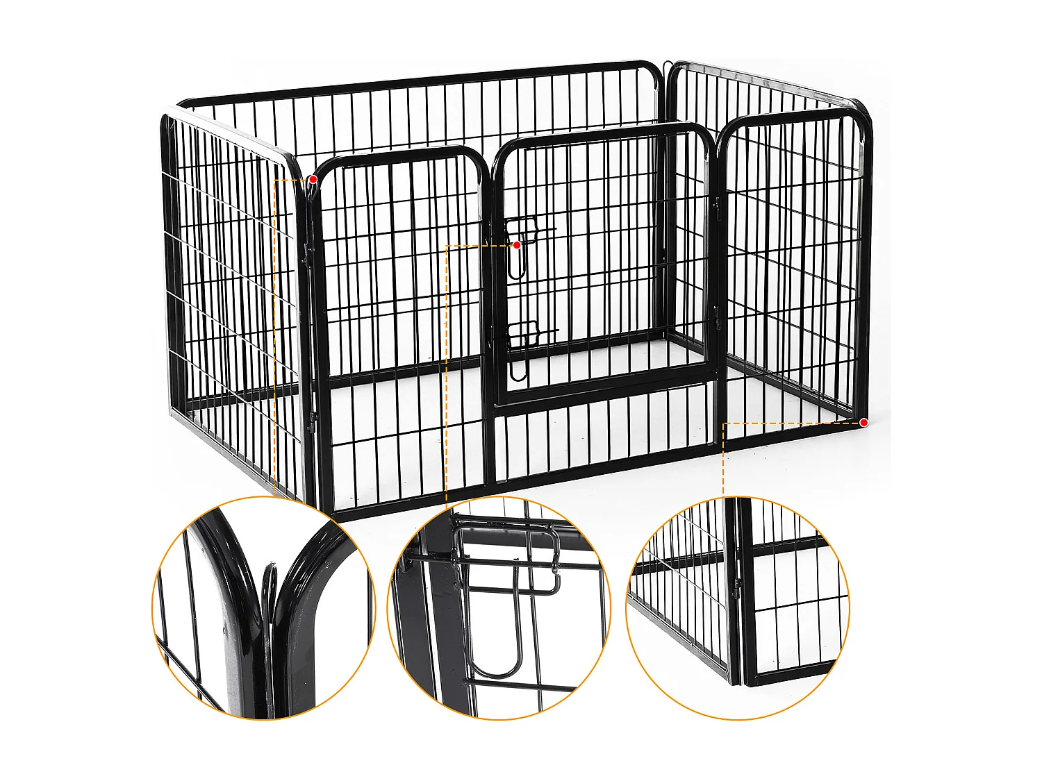 Luxe parc enclos acier 125L x 80l x 70H cm 4 panneaux et 1 porte pour chiens noir