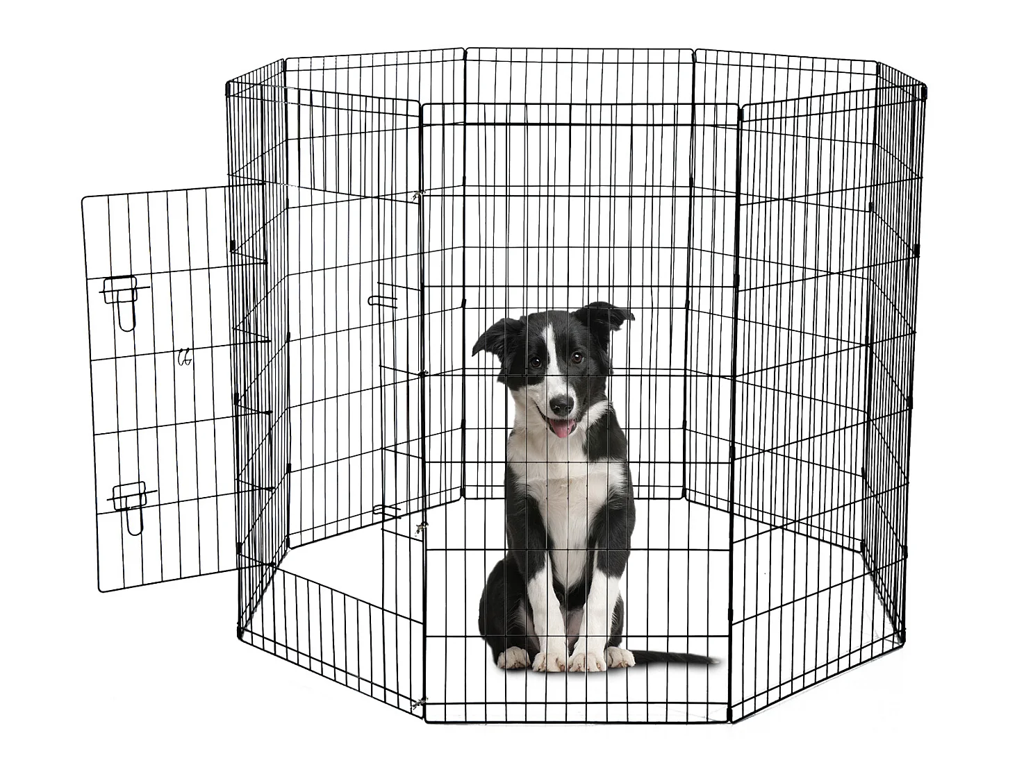 Parc enclos acier pour chien animaux 1 porte 8 panneaux 76L x 61l cm noir