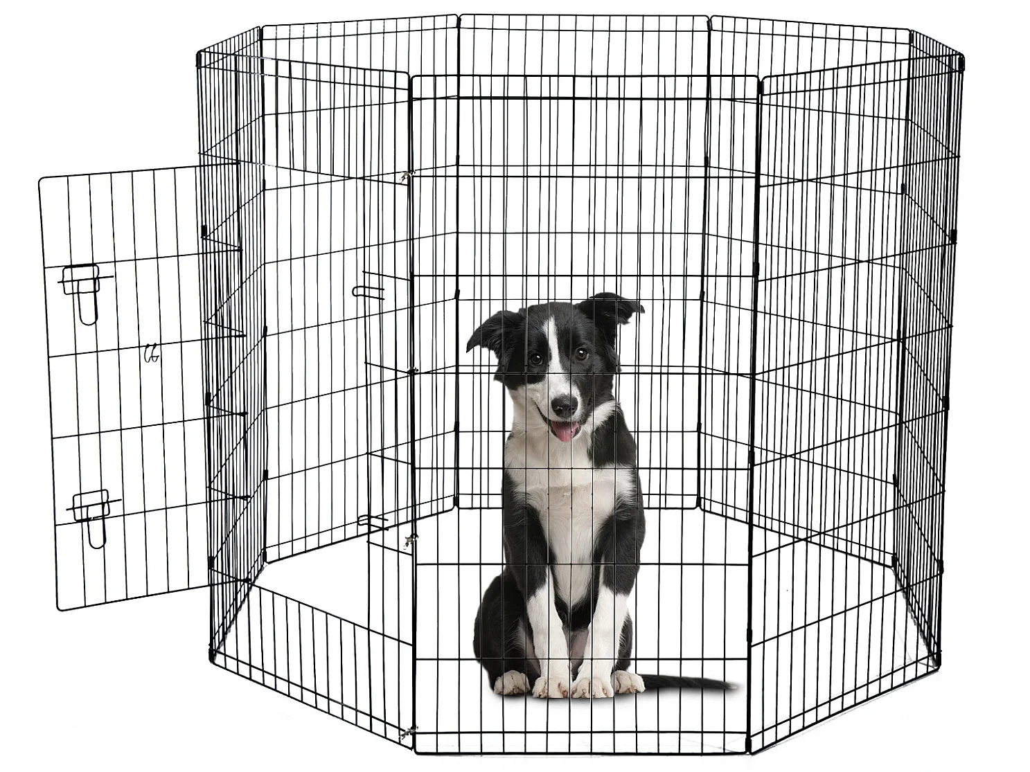 Parc enclos acier pour chien animaux 1 porte 8 panneaux 76L x 61l cm noir