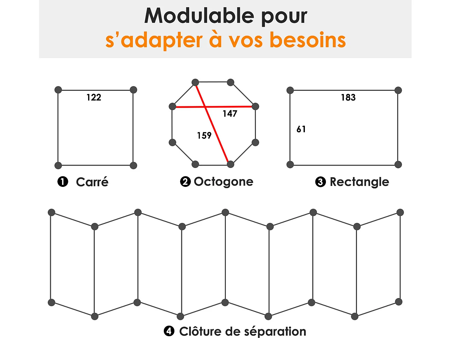 Parc enclos acier pour chien animaux 1 porte 8 panneaux 76L x 61l cm noir