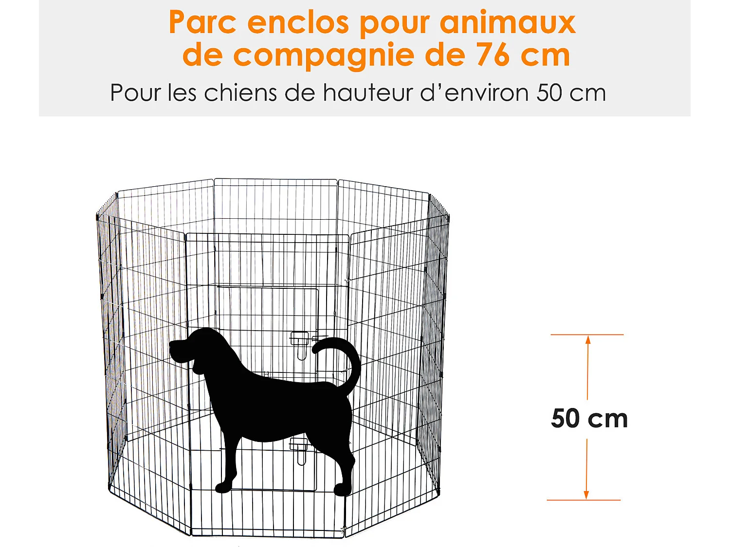 Parc enclos acier pour chien animaux 1 porte 8 panneaux 76L x 61l cm noir