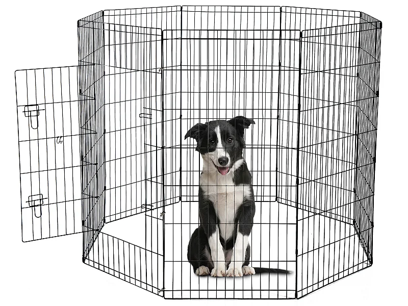 Parc enclos acier pour chien animaux 1 porte 8 panneaux 76L x 61l cm noir