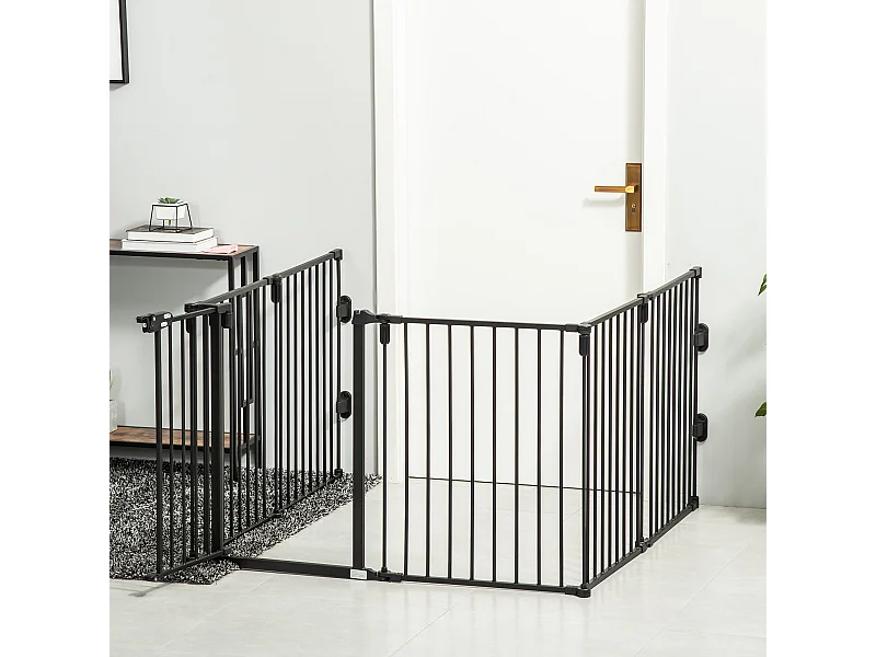PawHut Barrière de sécurité - parc enclos chien modulable pliable - porte verrouillable - 6 panneaux acier et PP - dim. 362,5L max. x 76H cm noir