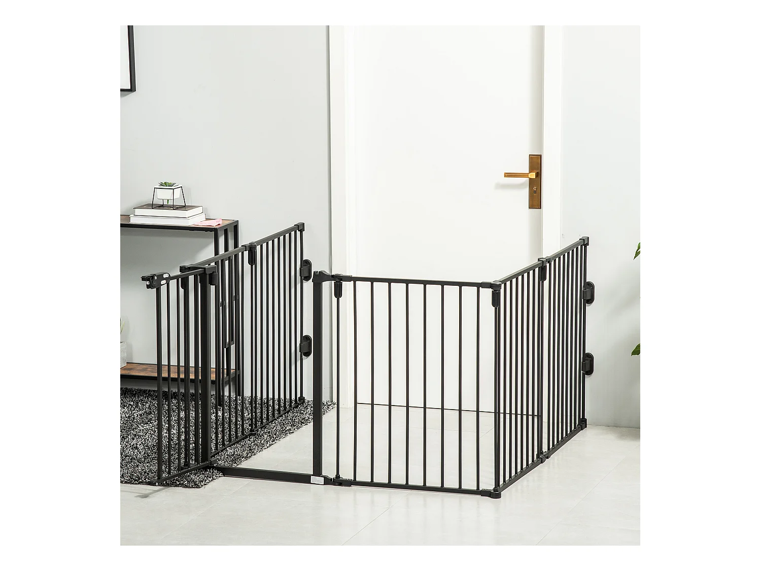 PawHut Barrière de sécurité - parc enclos chien modulable pliable - porte verrouillable - 6 panneaux acier et PP - dim. 362,5L max. x 76H cm noir