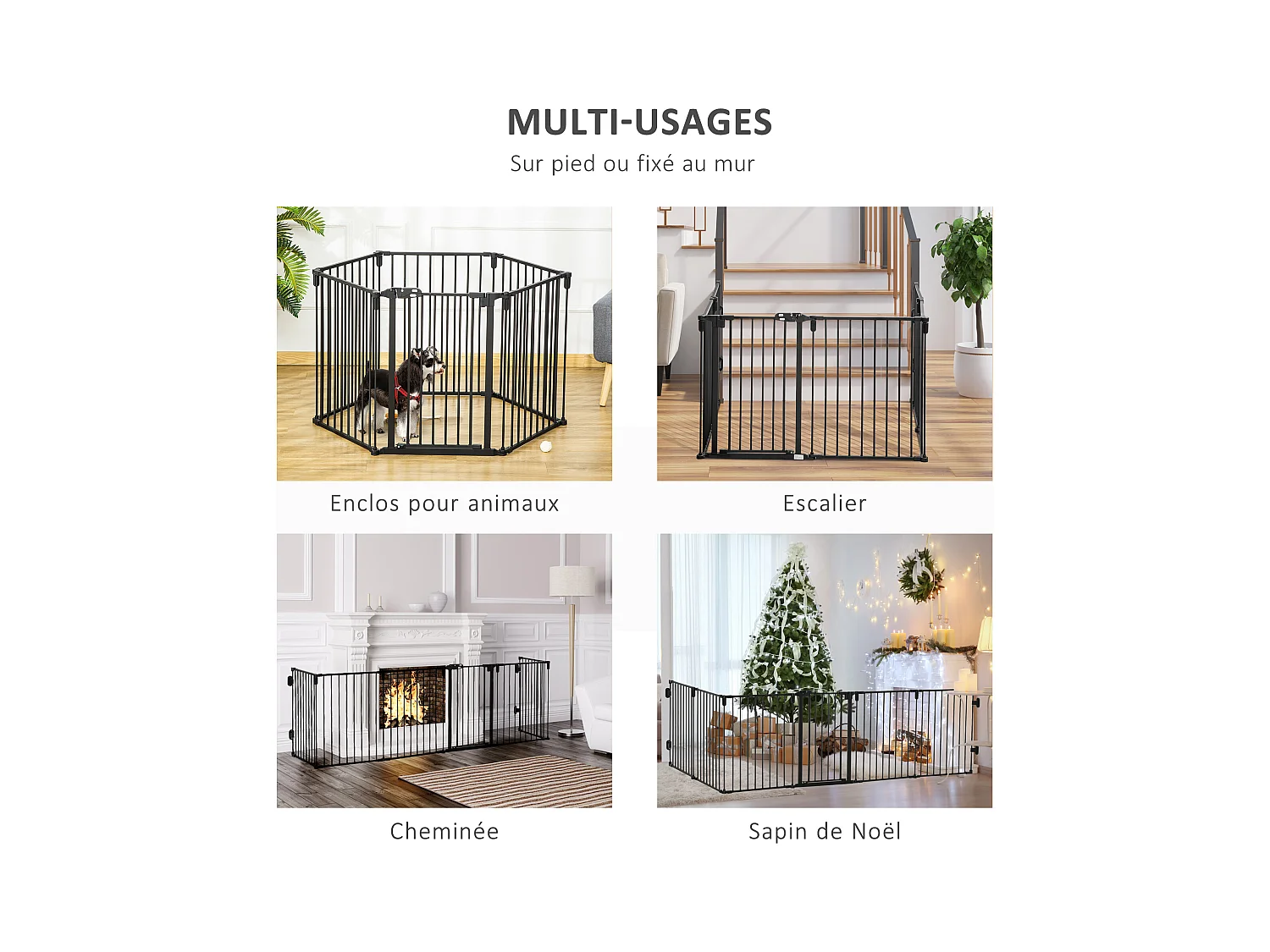 PawHut Barrière de sécurité - parc enclos chien modulable pliable - porte verrouillable - 6 panneaux acier et PP - dim. 362,5L max. x 76H cm noir