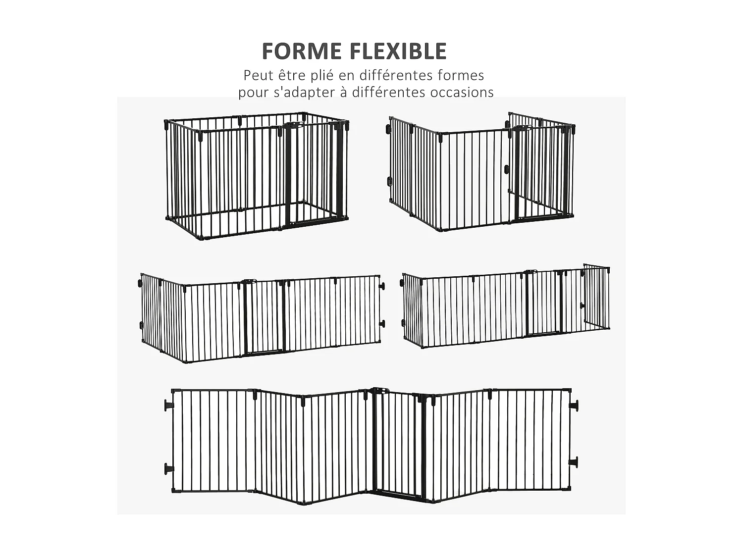 PawHut Barrière de sécurité - parc enclos chien modulable pliable - porte verrouillable - 6 panneaux acier et PP - dim. 362,5L max. x 76H cm noir