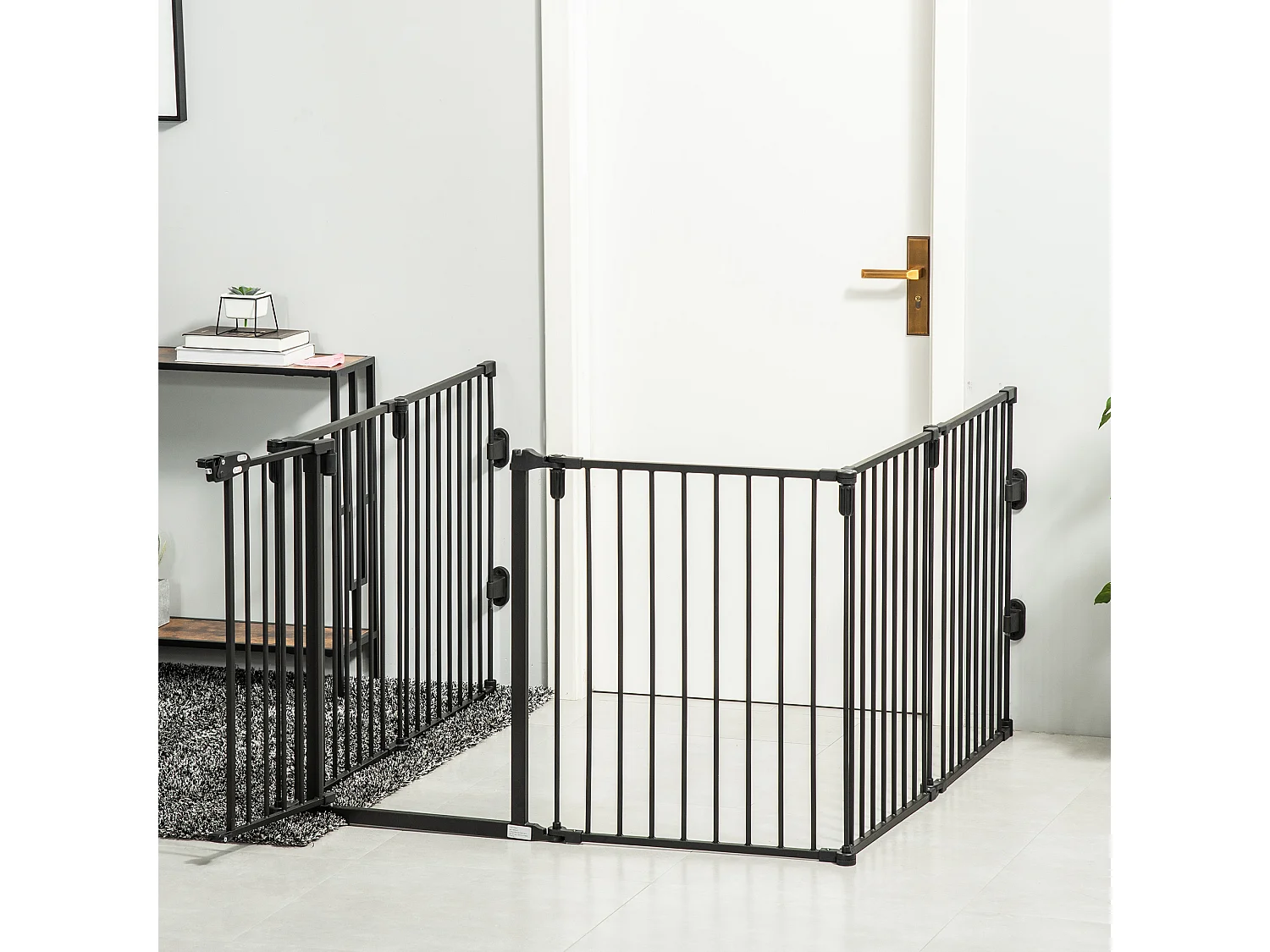 PawHut Barrière de sécurité - parc enclos chien modulable pliable - porte verrouillable - 6 panneaux acier et PP - dim. 362,5L max. x 76H cm noir