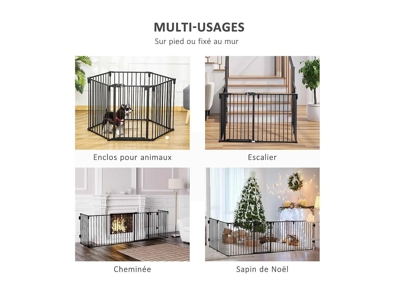 PawHut Barrière de sécurité - parc enclos chien modulable pliable - porte verrouillable - 6 panneaux acier et PP - dim. 362,5L max. x 76H cm noir