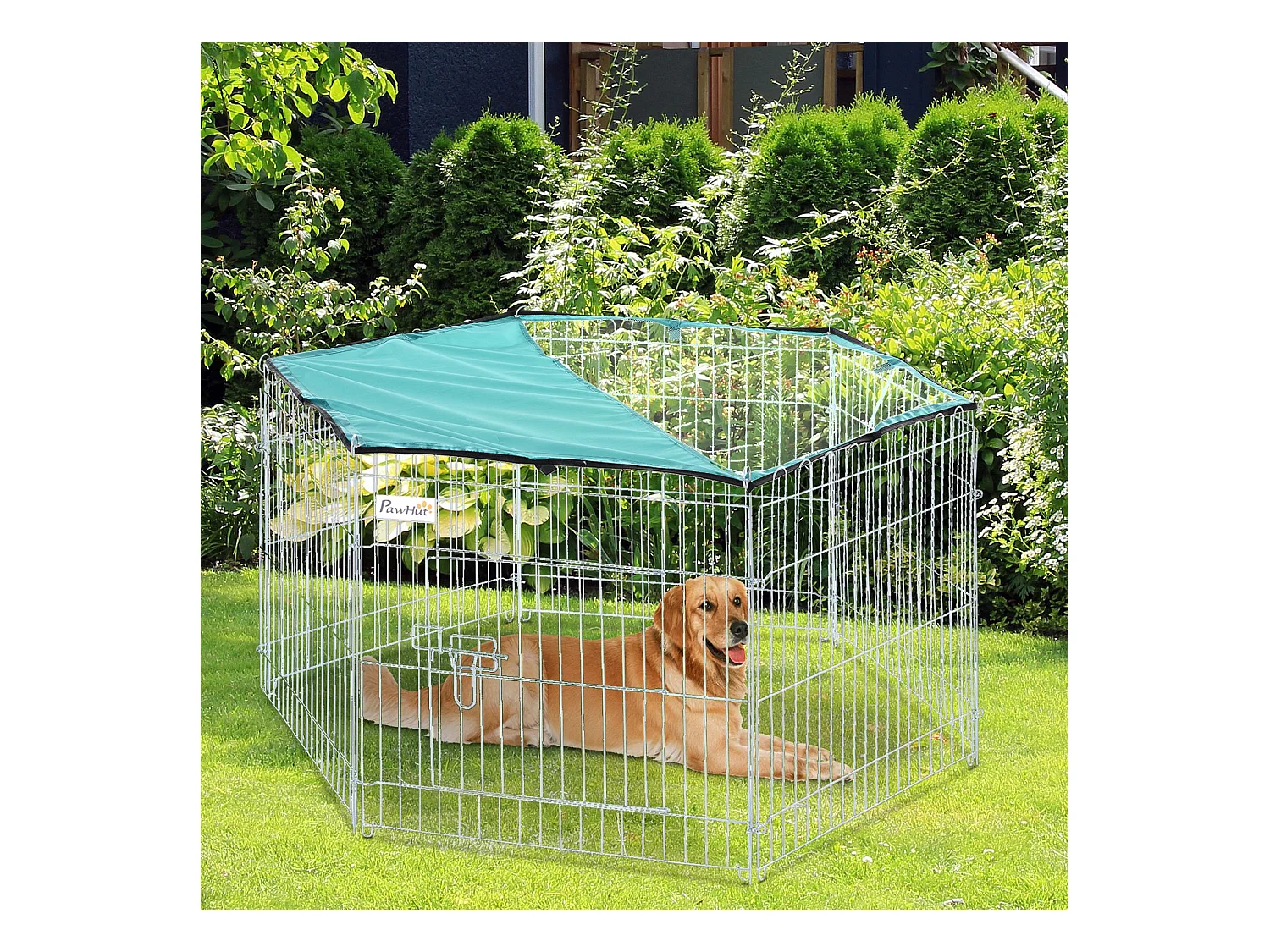 PawHut Parc enclos modulable Acier 6 Panneaux et 1 Porte pour Chiens Ø 120 x 60 cm Gris Métal vert
